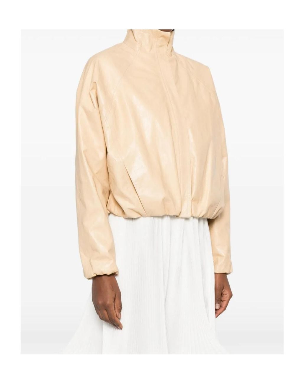 Alaïa Natural Alaïa High-Neck Leather Jacket