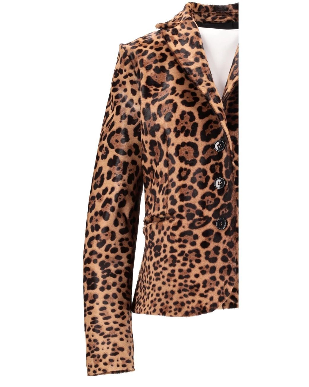 Lela Rose Brown Long-Sleeved Leopard-Print Leather Jacket