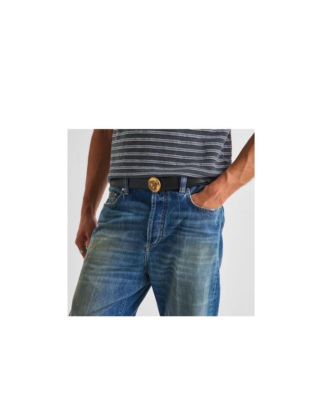 Versace White Smooth Leather Belt for men