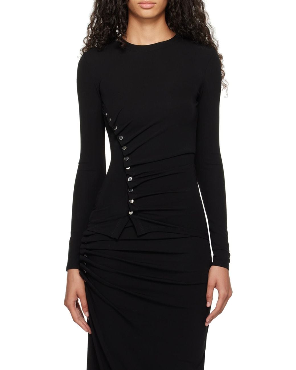 Rabanne Black Long Sleeved Button-Detailed Top