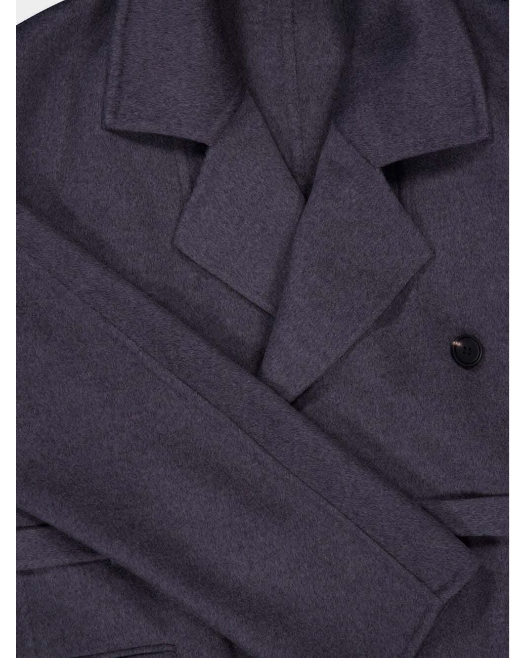 Ferragamo Blue Ferragamo Double Breasted Belted Long Jacket