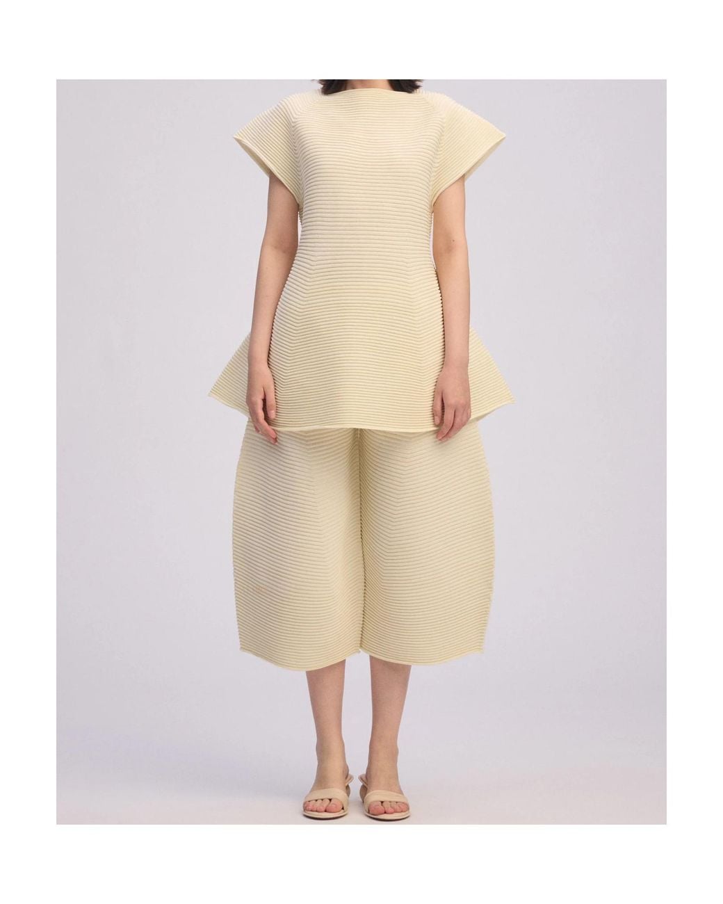 Issey Miyake Natural Corrugated Knit Mini Dress
