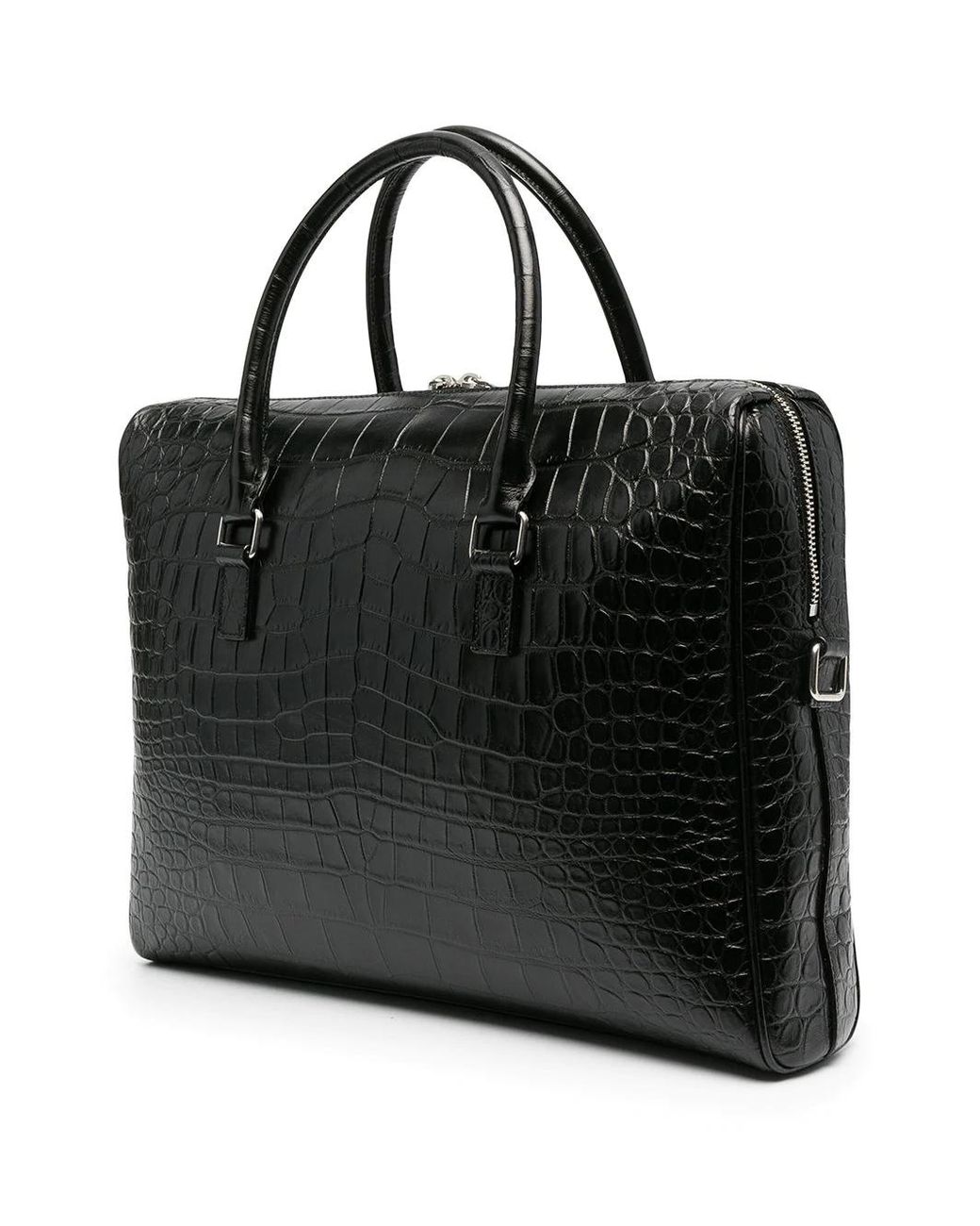 Saint Laurent Black Crocodile-Effect Leather Briefcase for men