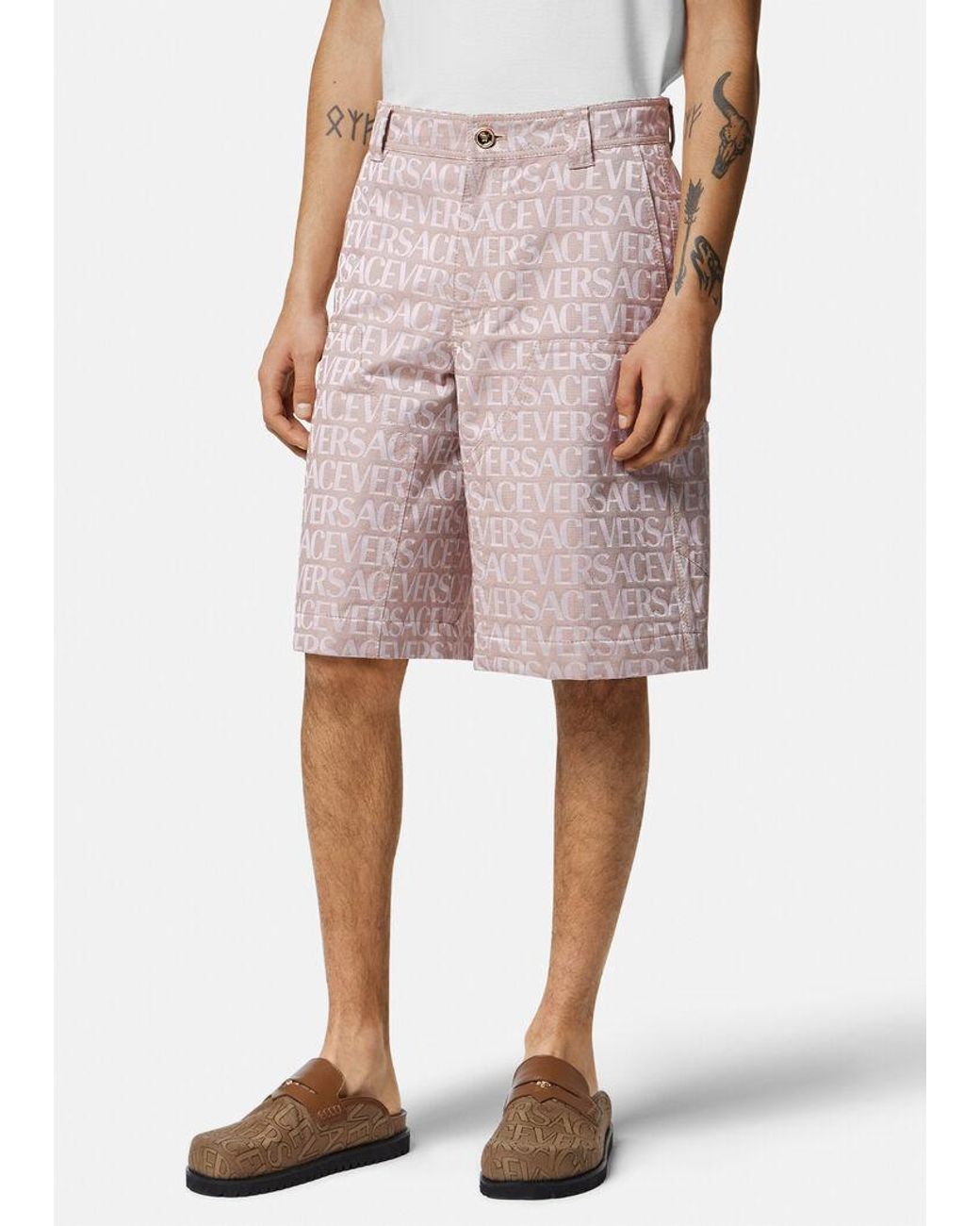 Versace Pink Allover-Jacquard High-Waist Bermuda Shorts for men