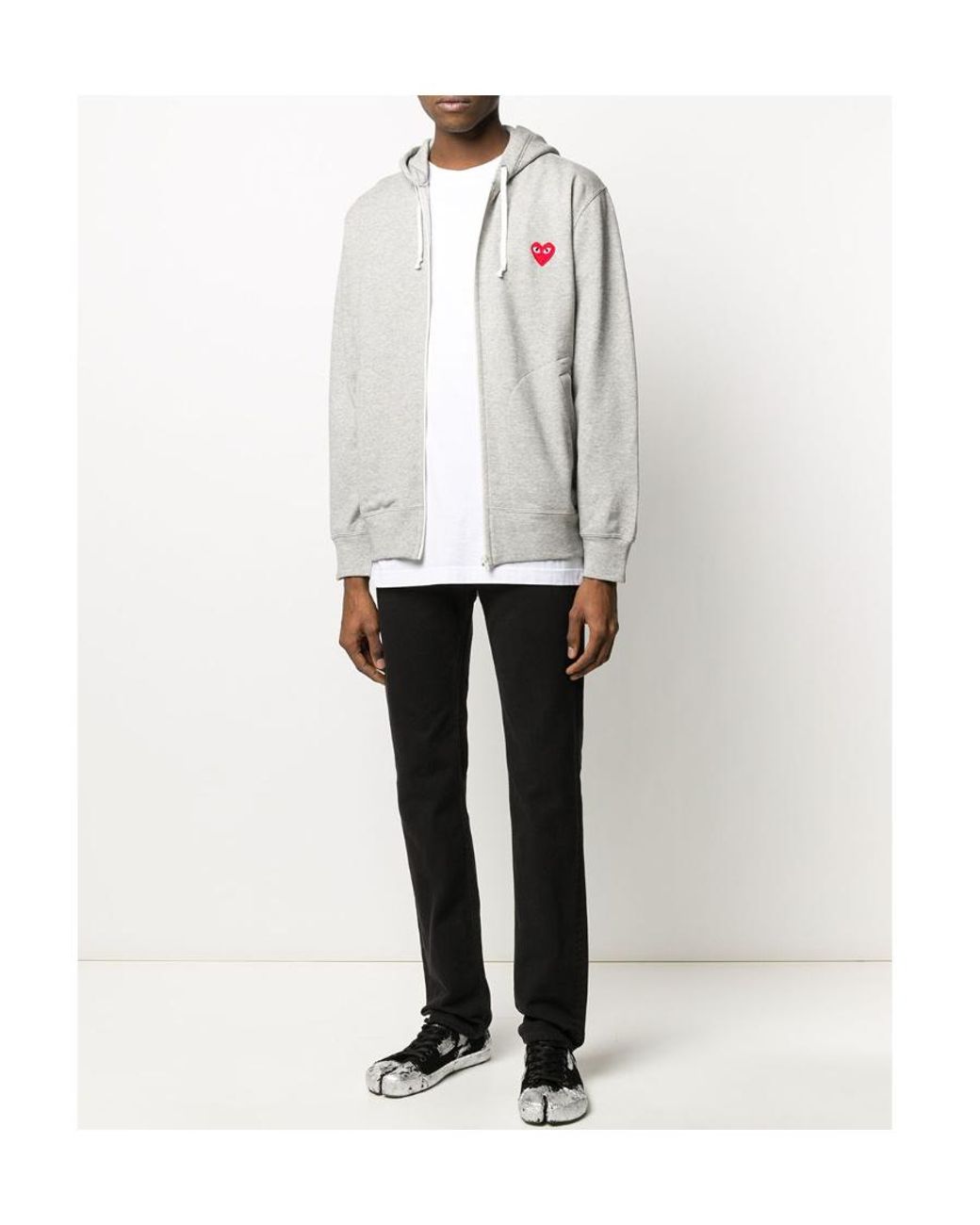COMME DES GARÇONS PLAY Gray Hoded Zipper Casual Jacket for men