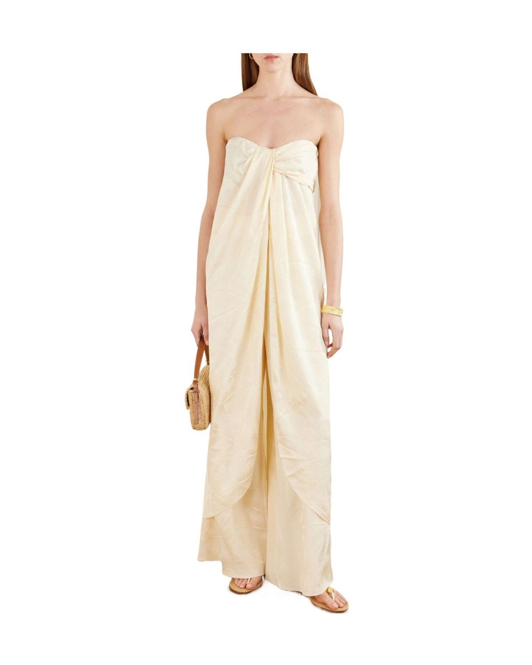 Johanna Ortiz Natural Knotted Satin-Jacquard Top