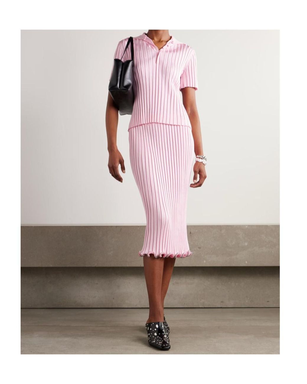 Jil Sander Pink Bead-Embellished Ribbed-Knit Midi Skirt