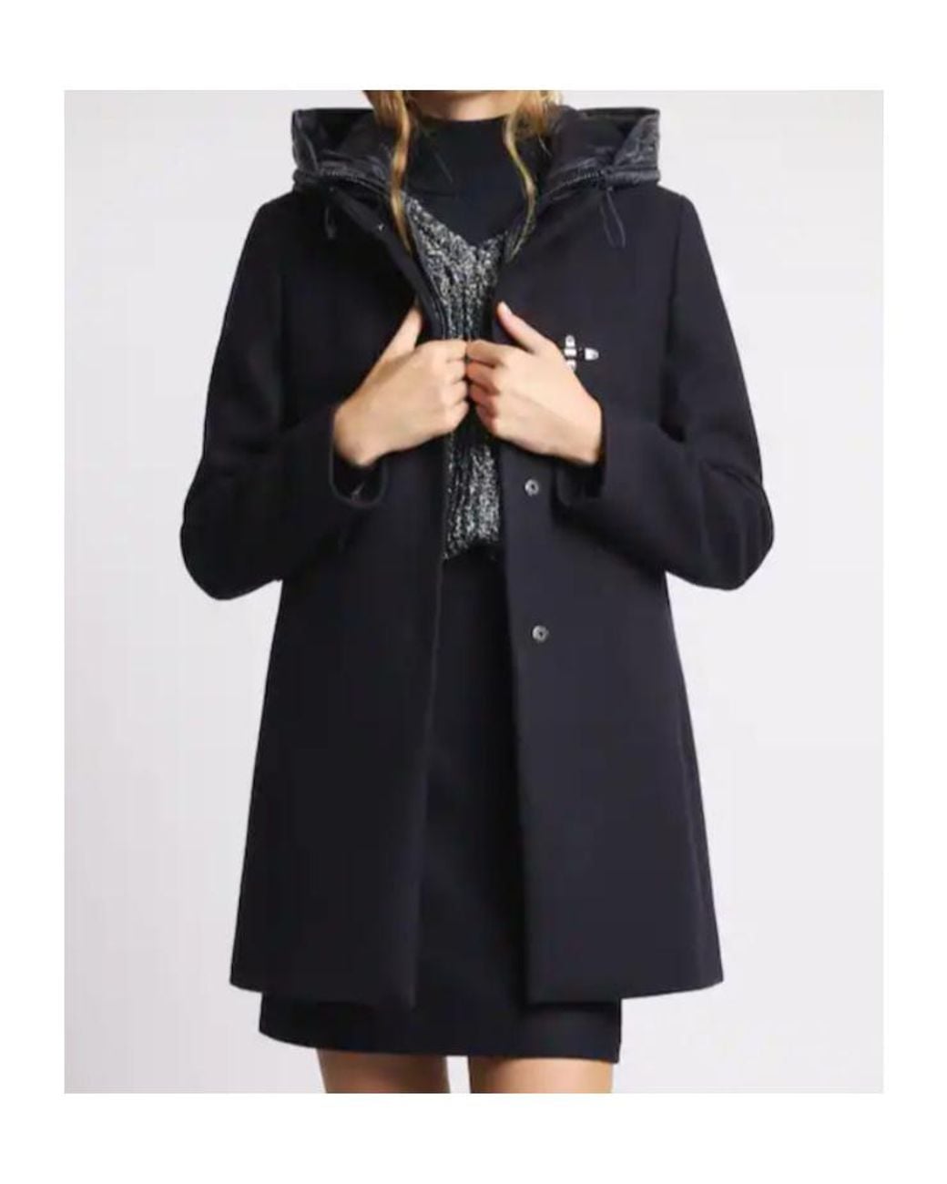 Fay Blue Padded Hooded Wool Coat