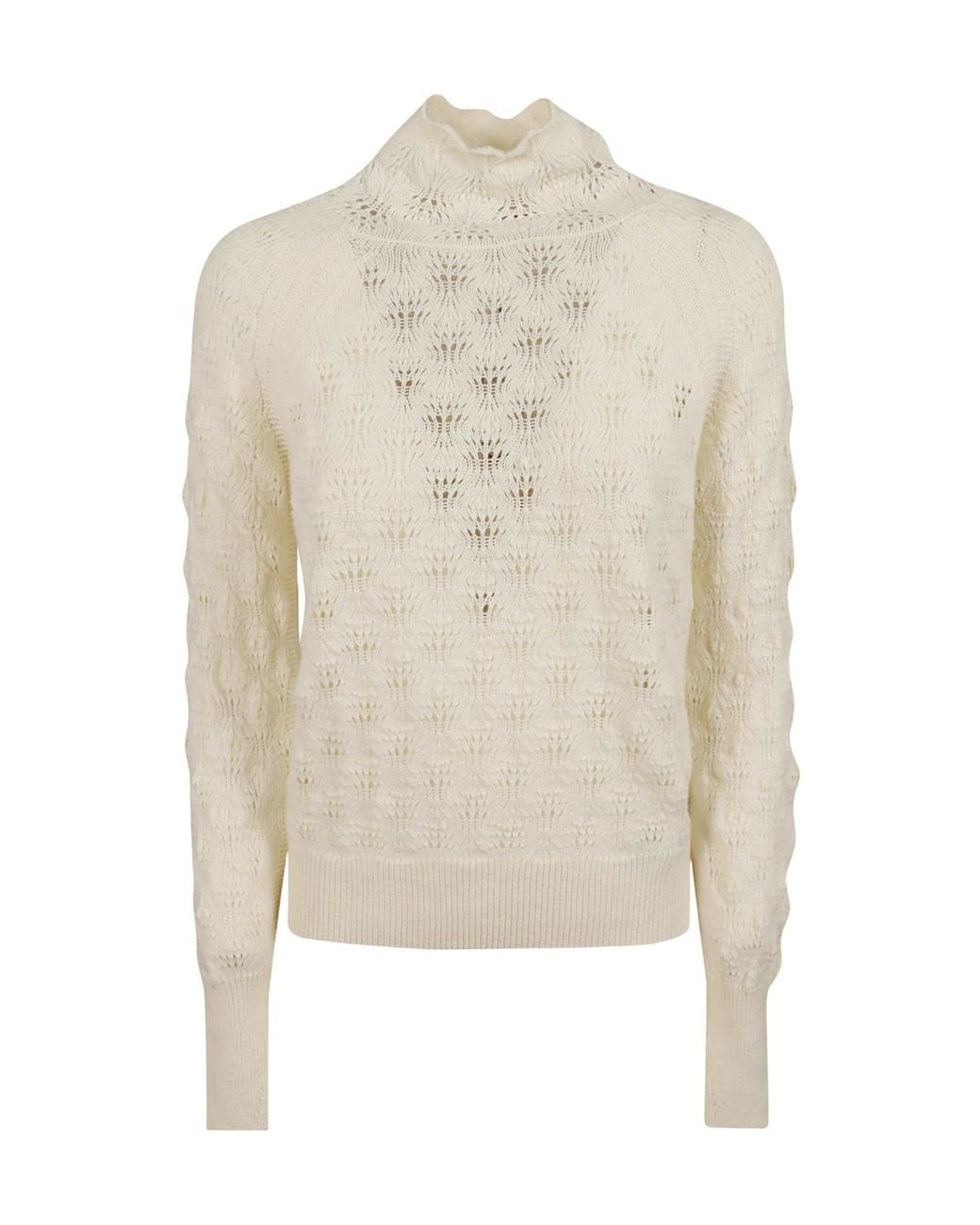 Ermanno Scervino White Pointelle High Neck Knitted Sweater