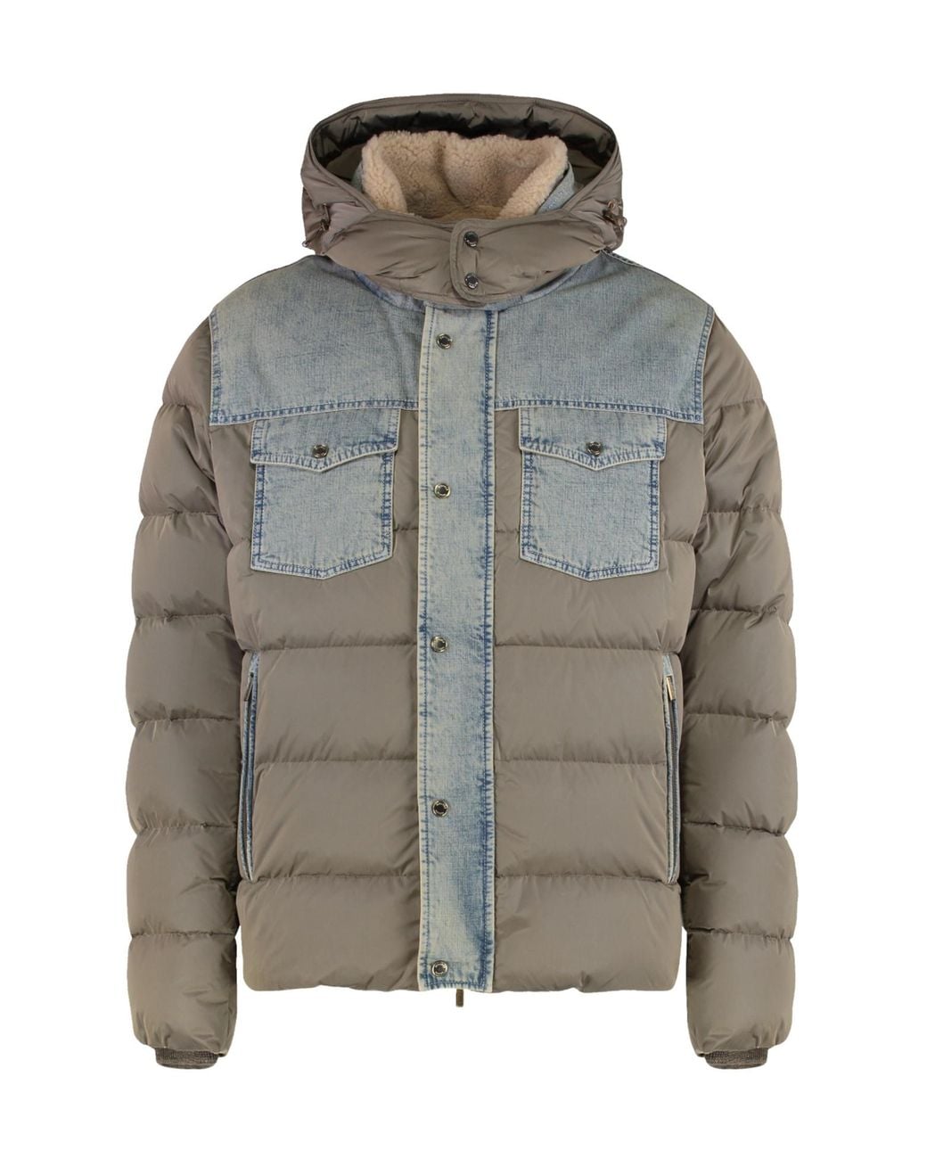 Moorer Gray Teve Hooded Denim-Trim Down Jacket for men