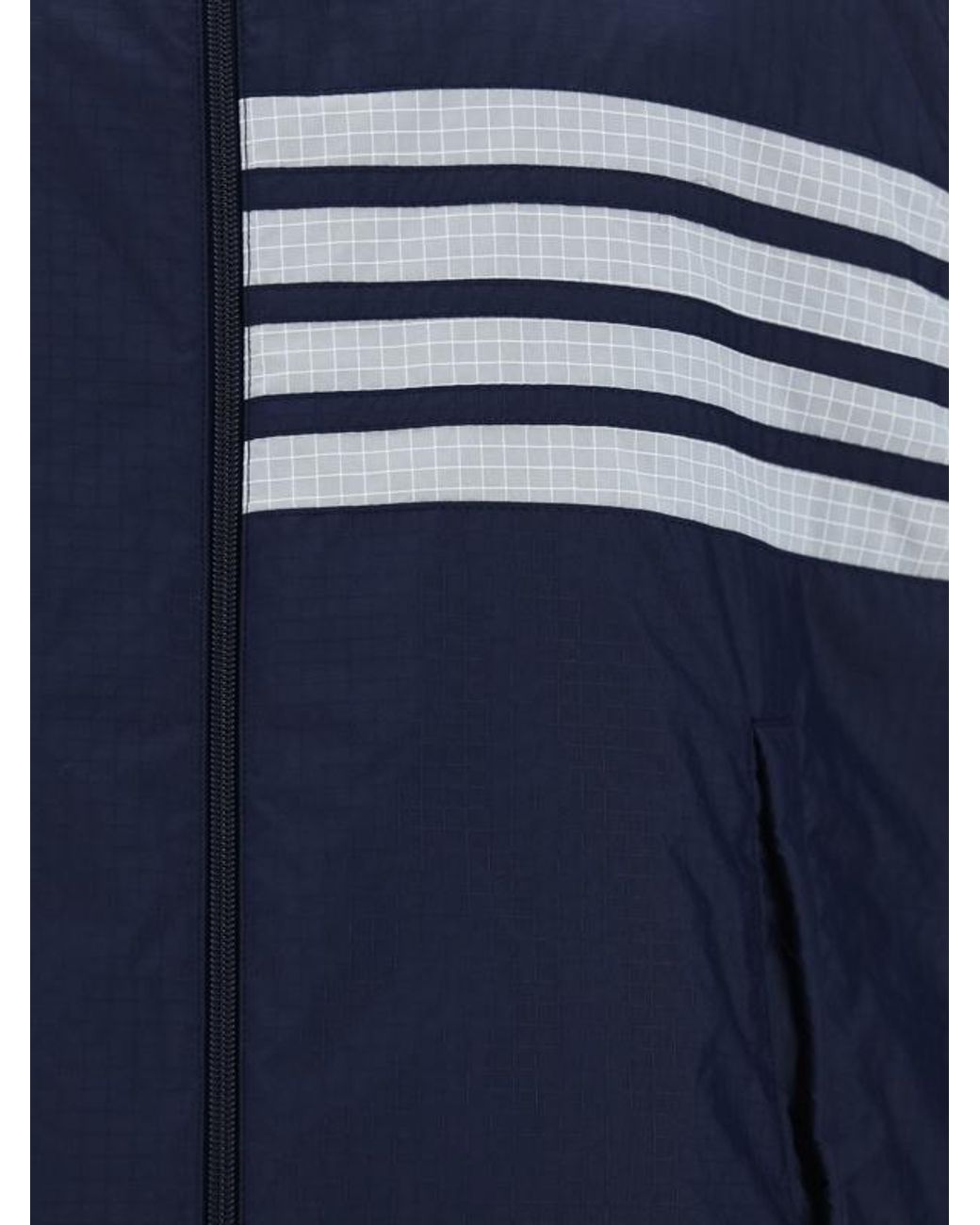 Thom Browne Blue Bar Striped Zipped Ripstop Hooded Gilet for men