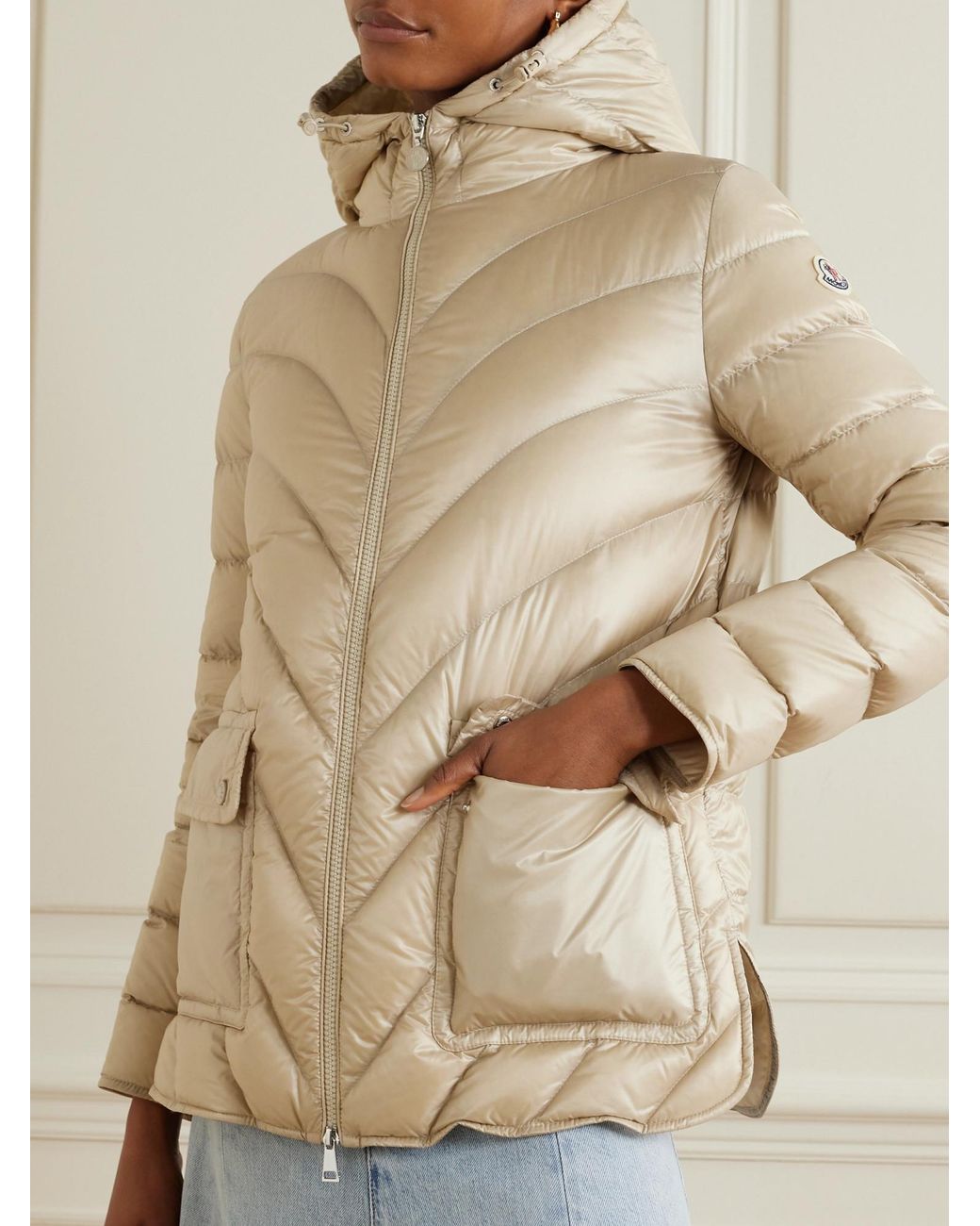 Moncler Natural Argenno Long-Sleeve Down Jacket