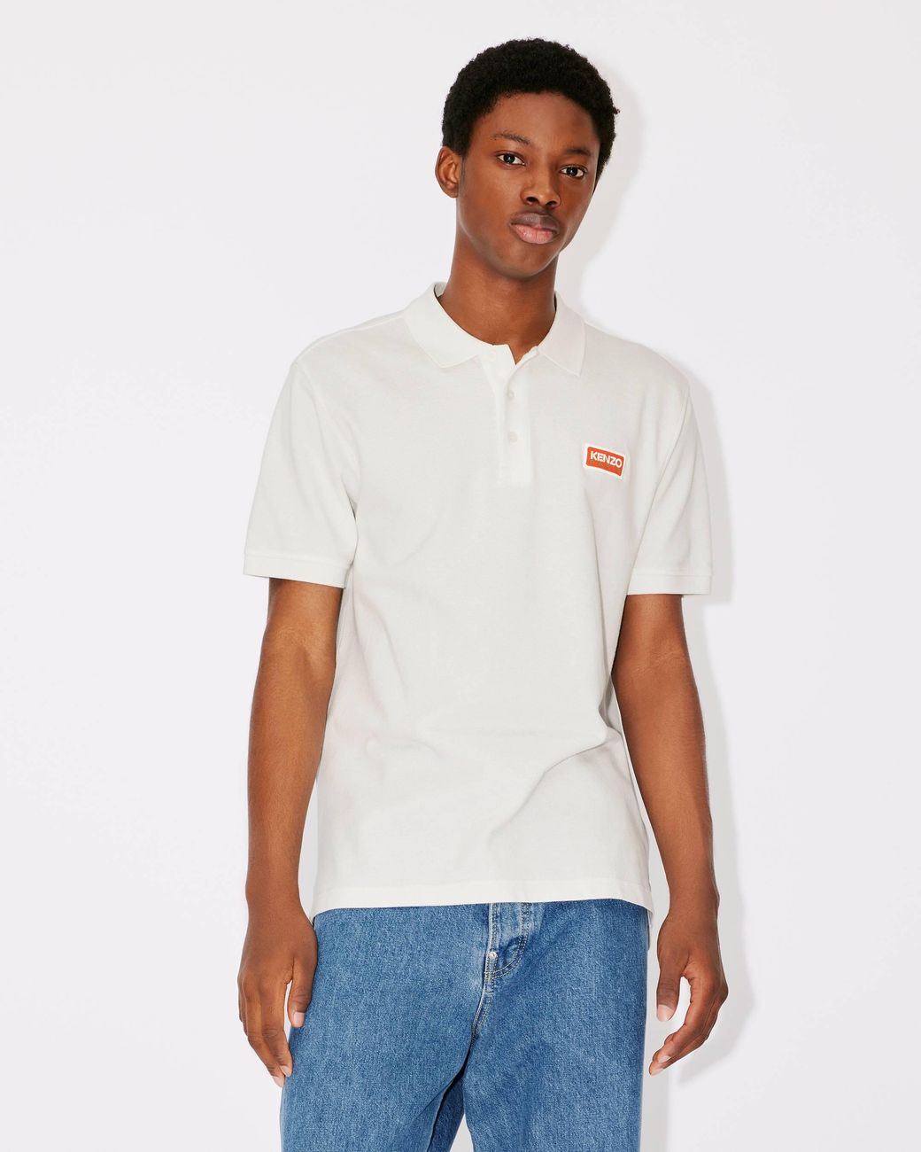 KENZO White Logo Embroidered Short-Sleeved Polo Shirt for men