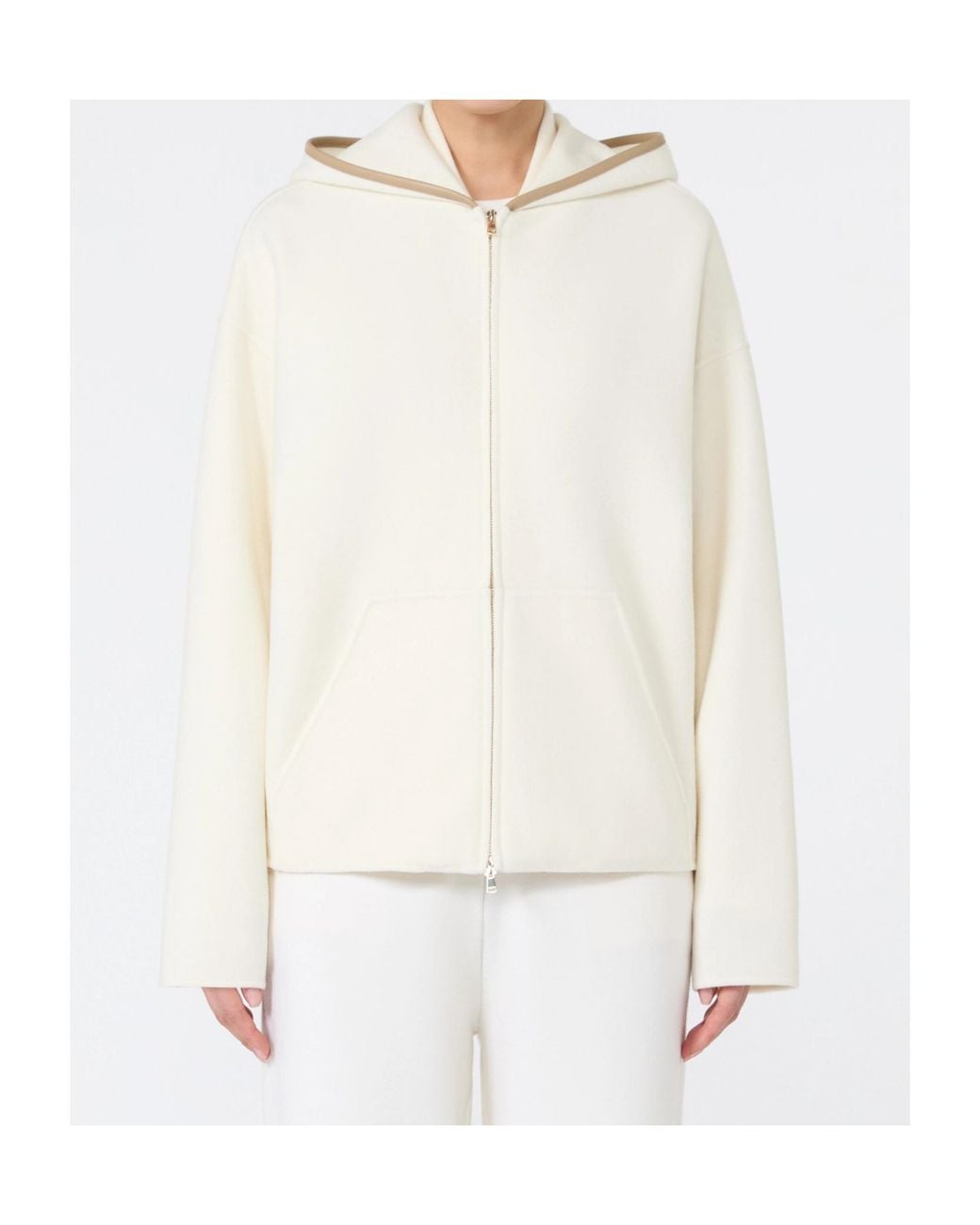 Max Mara White Wool And Cashmere Jersey Hooded Sweater