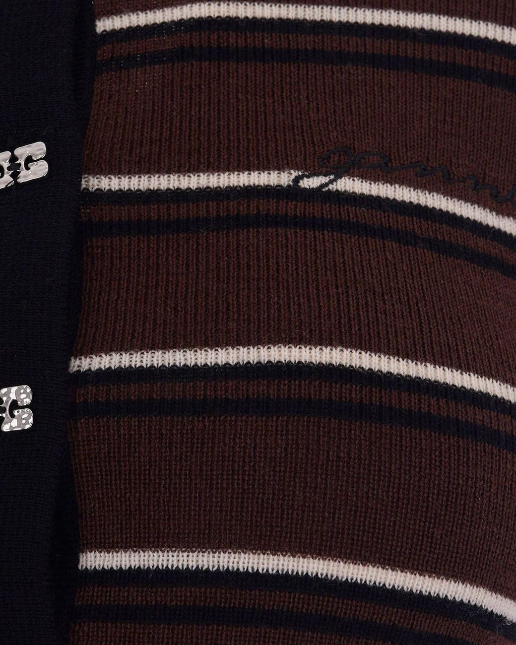 Ganni Blue Long-Sleeved Striped Knitted Polo Shirt