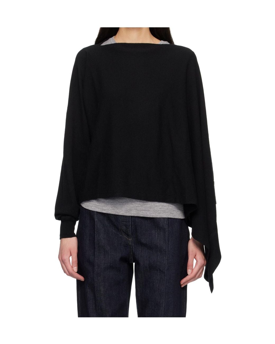 Jil Sander Black Cape-Style Single-Sleeve Knitwear