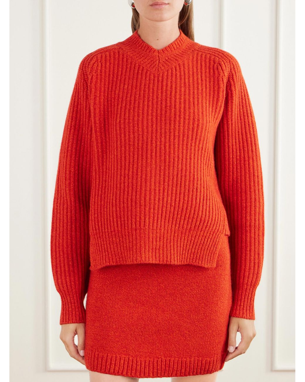 TOVE Red Ribbed-Knit Wool Sweater