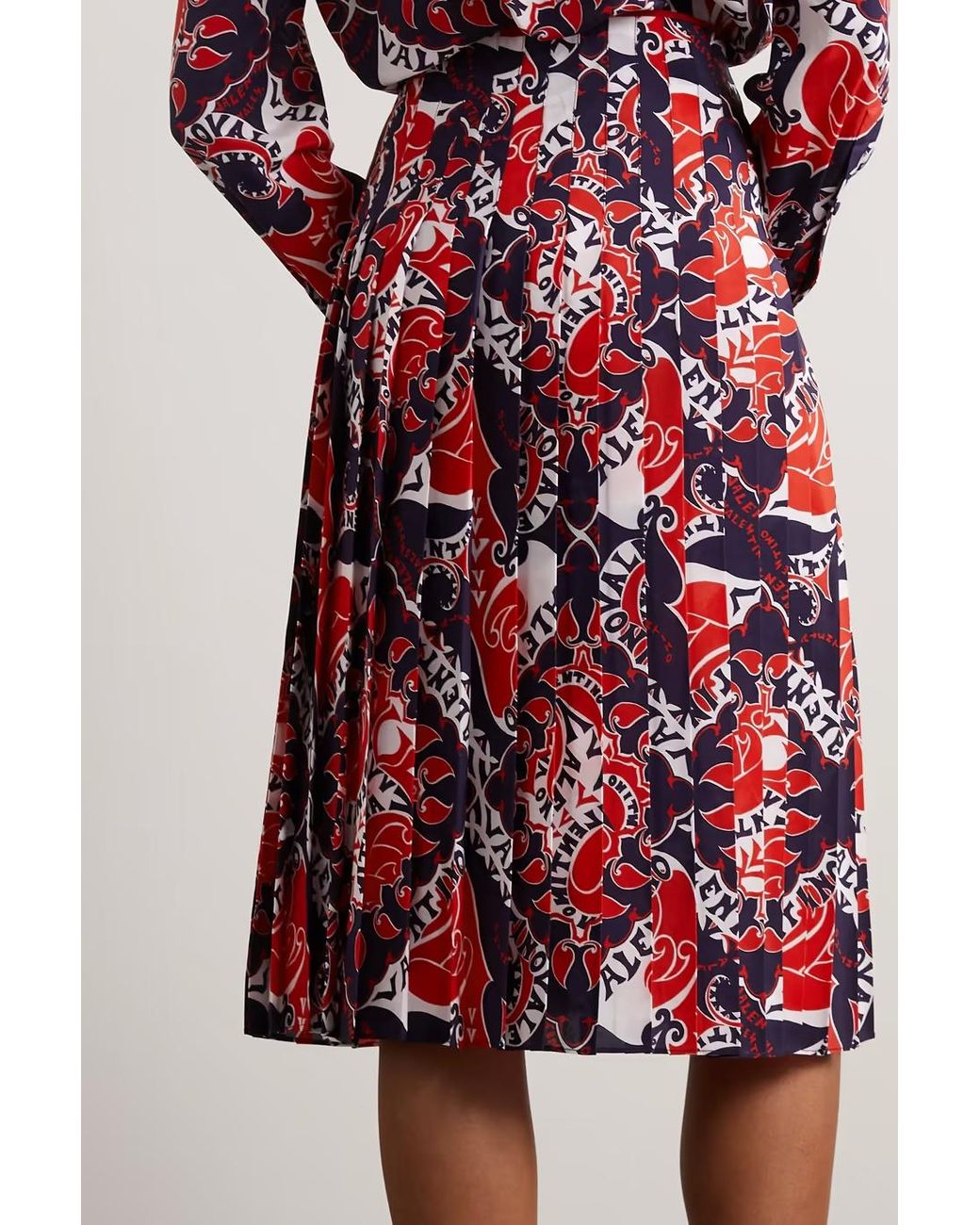 Valentino Red Archive Manifesto High Waist Pleated Skirt
