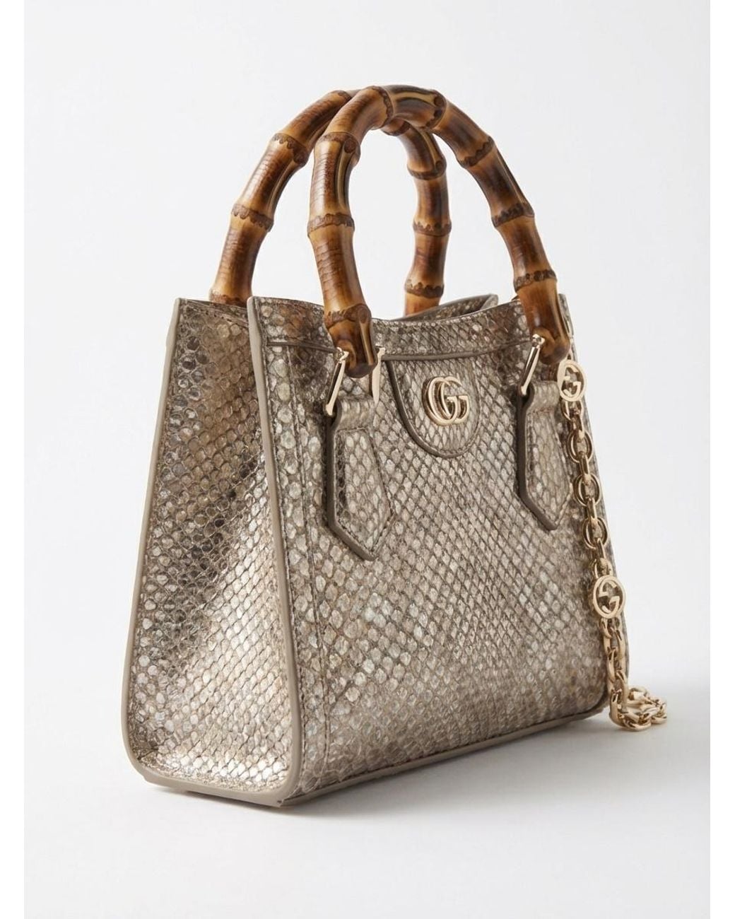 Gucci Brown Diana Python Small Tote Bag