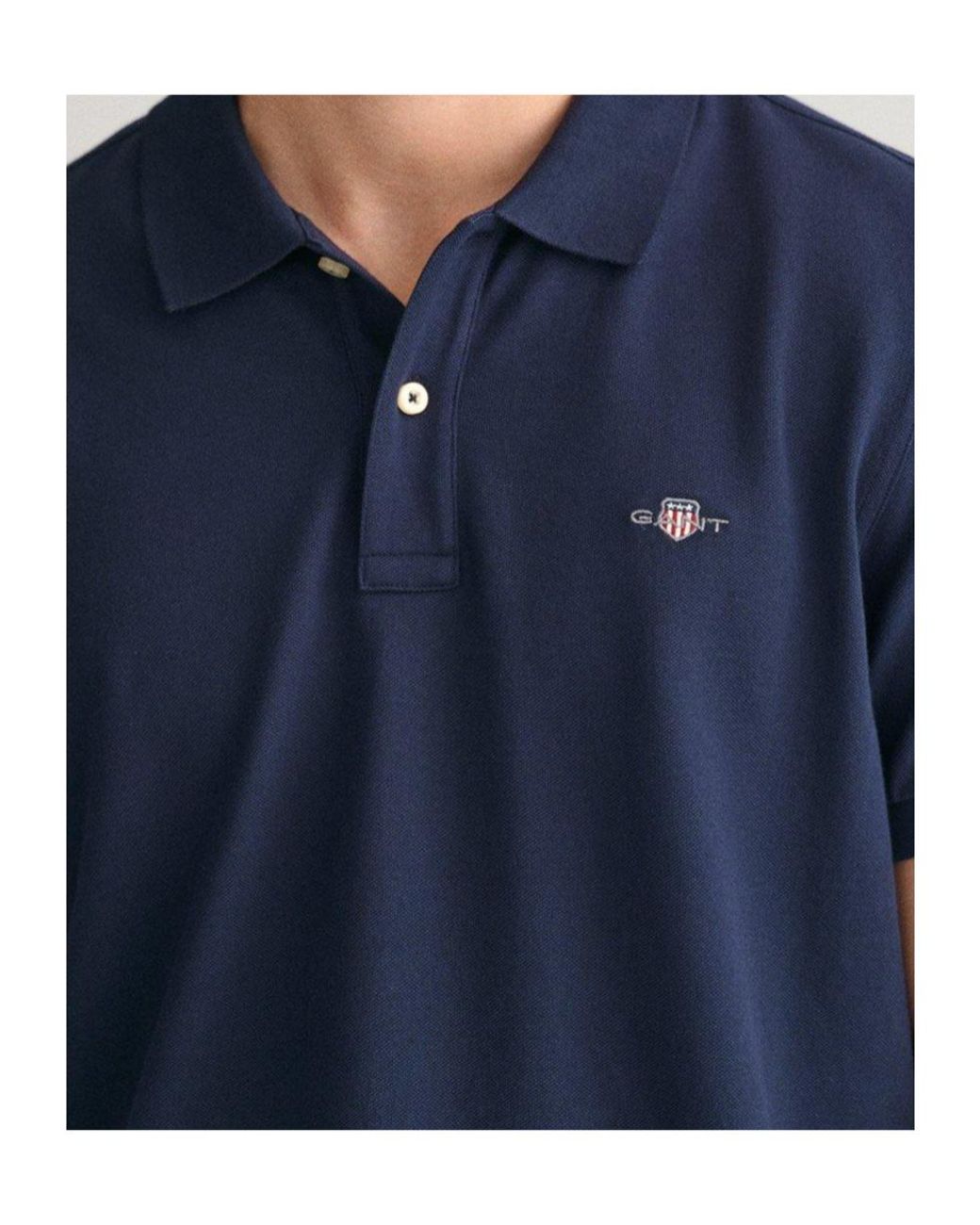 Gant Blue Logo Short Sleeve Polo Shirt for men