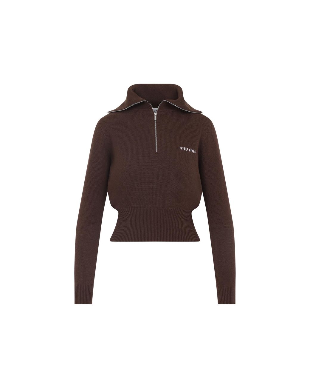 Miu Miu Brown High-Neck Zip-Up Sweater
