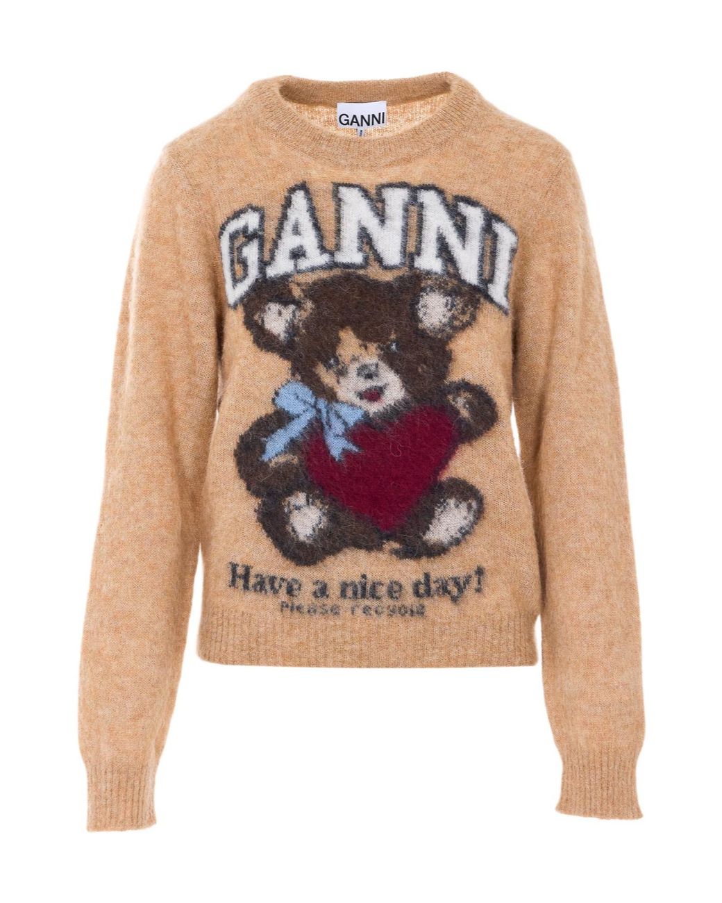 Ganni Pink Graphic Bear Intarsia Knit Jumper