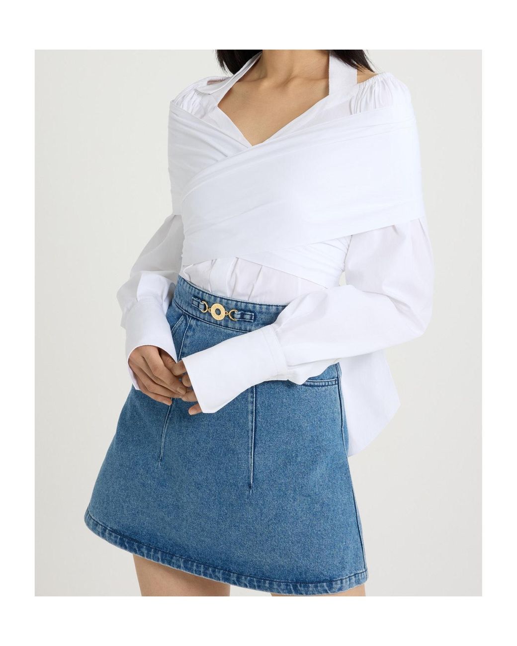Patou White Wrap-Over Long-Sleeve Top