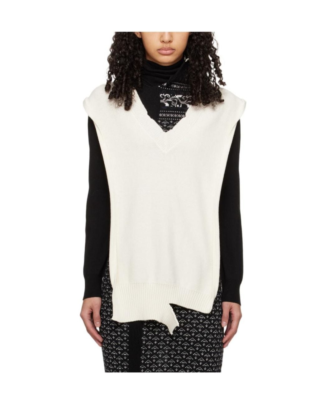 MM6 by Maison Margiela Black Wool Cape Knit Top