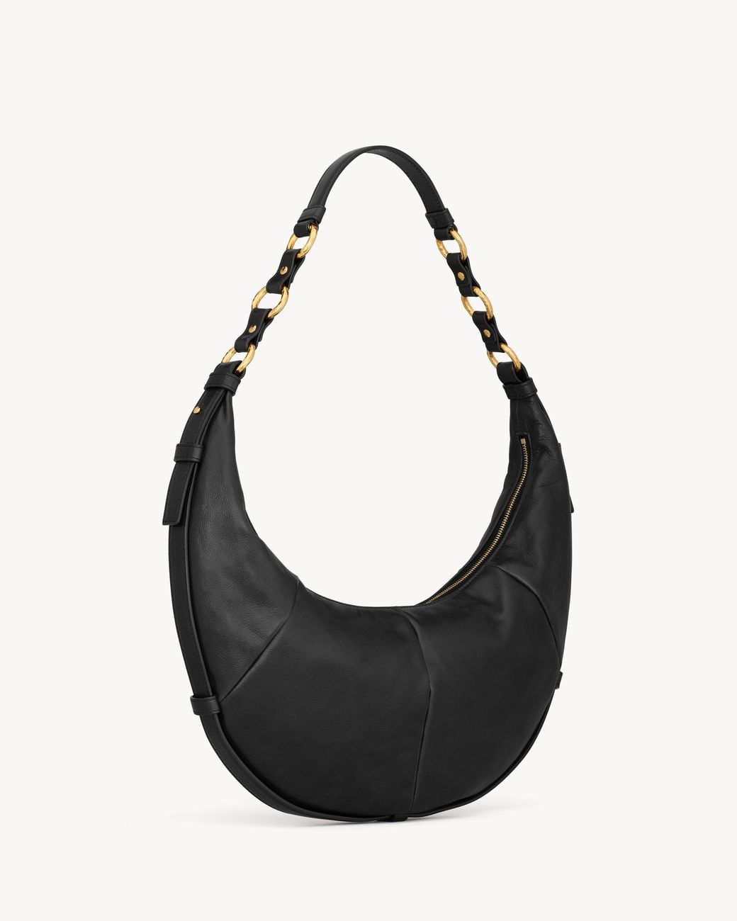 Saint Laurent Black Saharienne Lambskin Hobo Bag