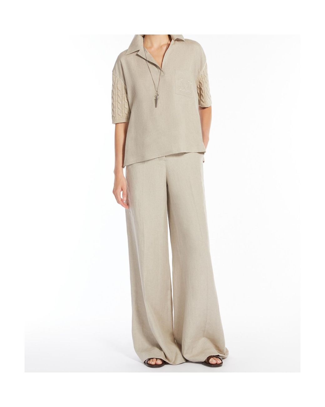 Max Mara White Sequoia Pleat Detailed Wide-Leg Trousers