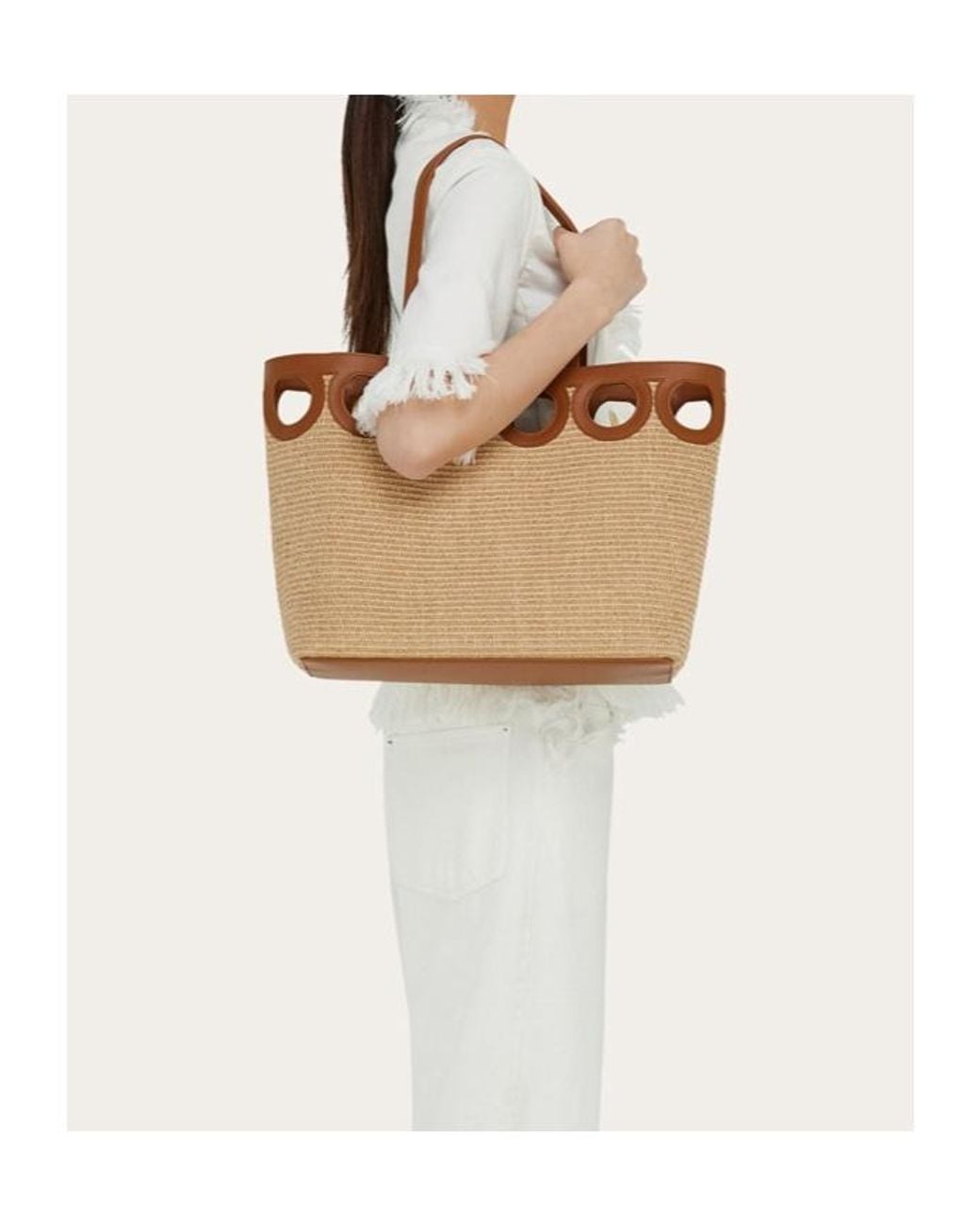 Ferragamo Brown Gancini Outline Tote Bag