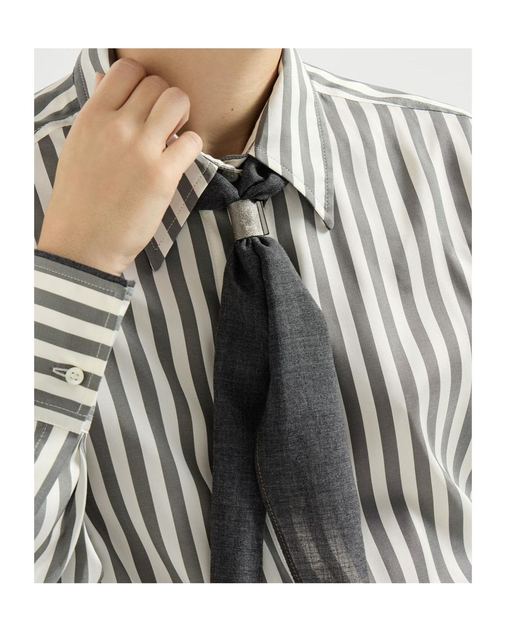 Brunello Cucinelli White Foulard Striped Poplin Shirt