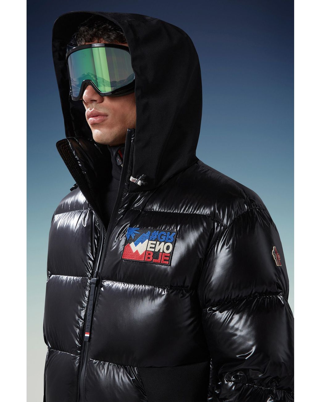 Moncler Black Grenoble Logo Patch Padded Down Jacket for men