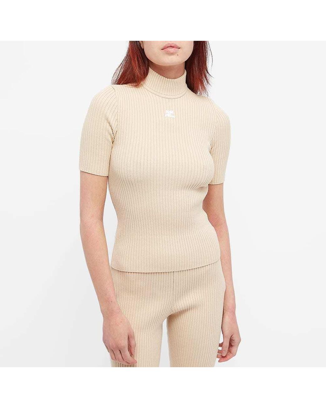 Courreges Natural Short-Sleeved Ribbed Turtleneck Sweater