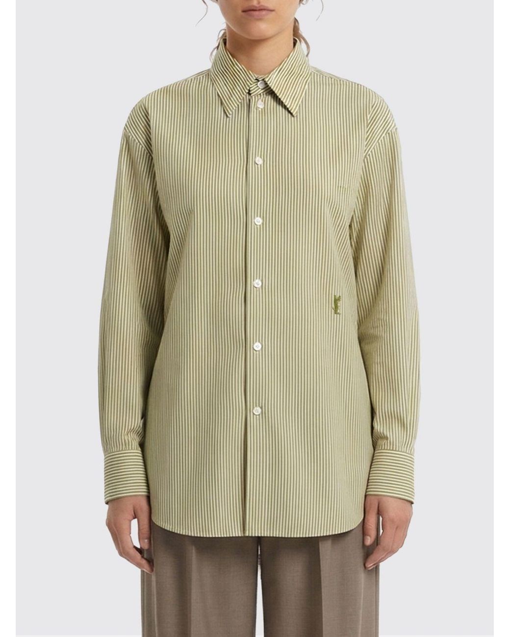 Saint Laurent Natural Cassandre Striped Button-Up Shirt