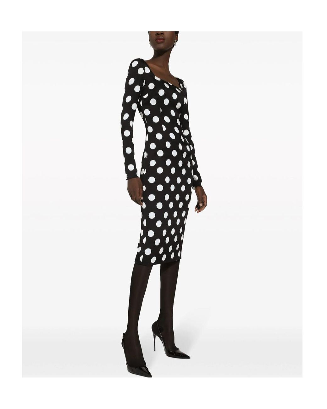 Dolce & Gabbana Black Silk Polka-Dot Bodycon Dress