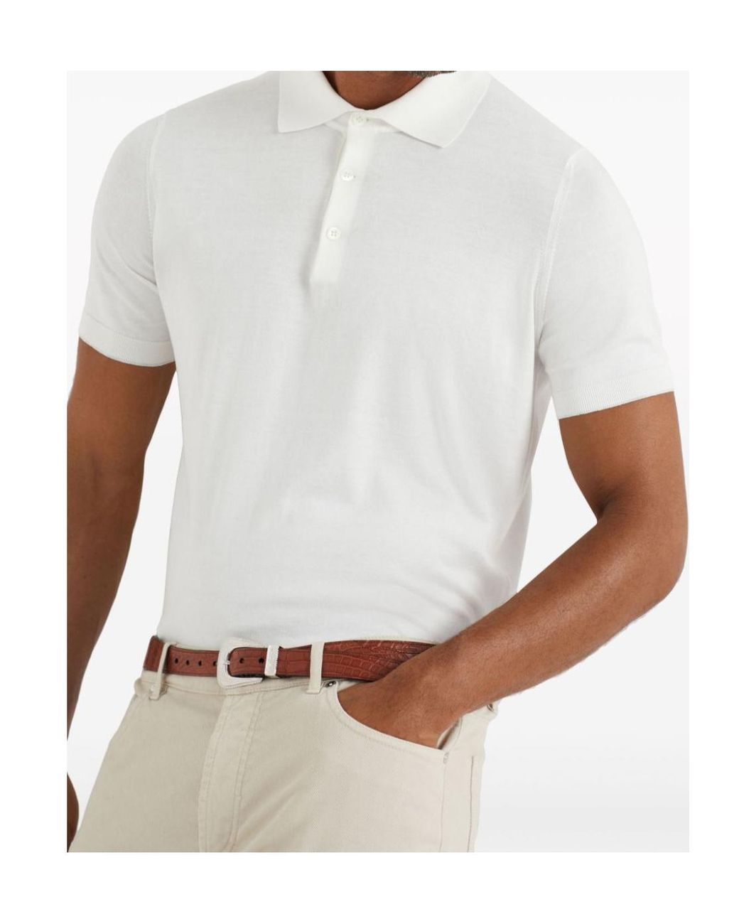 Brunello Cucinelli White Short Sleeved Buttoned Polo Shirt for men
