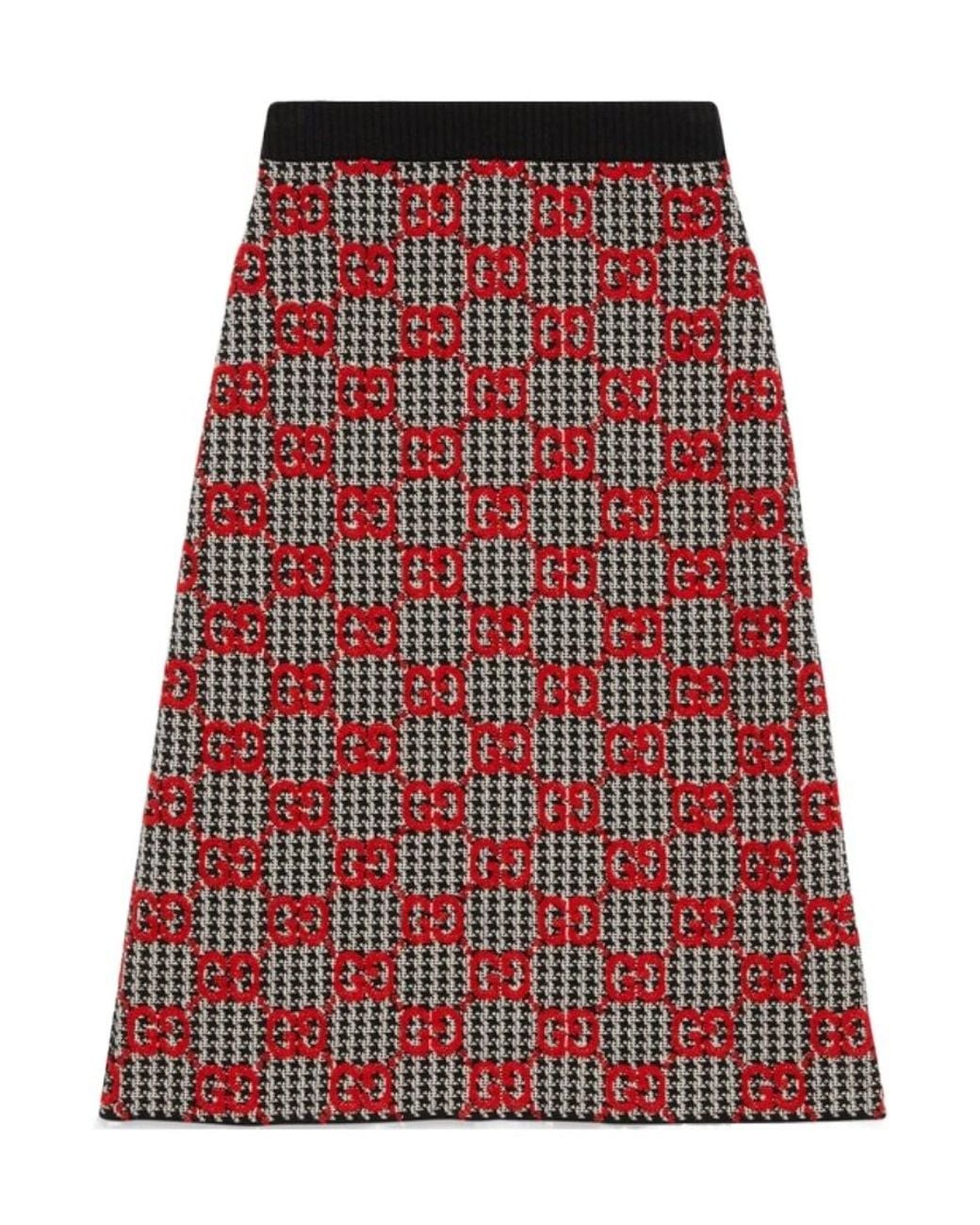 Gucci Red Gg Jacquard A-Line Skirt