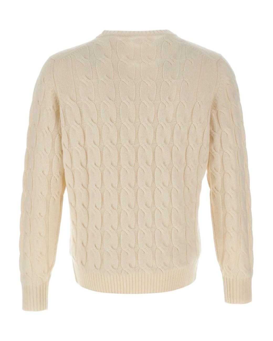 Kangra Cashmere White Kangra Cable-Knit Crew-Neck Knitted Sweater for men