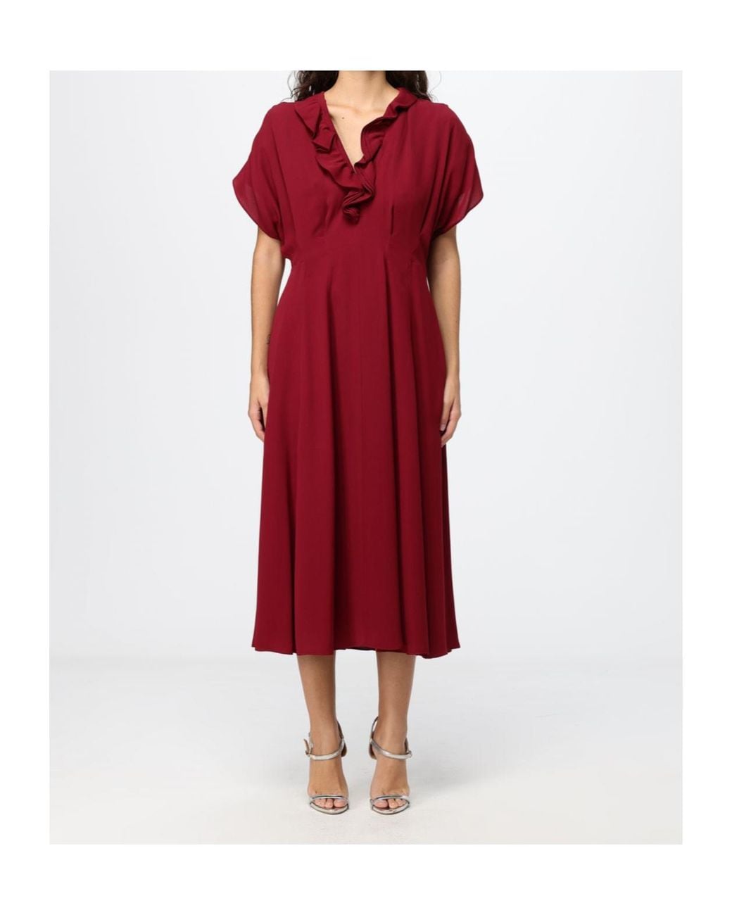 Alberta Ferretti Red V-Neck Viscose Midi Tunic