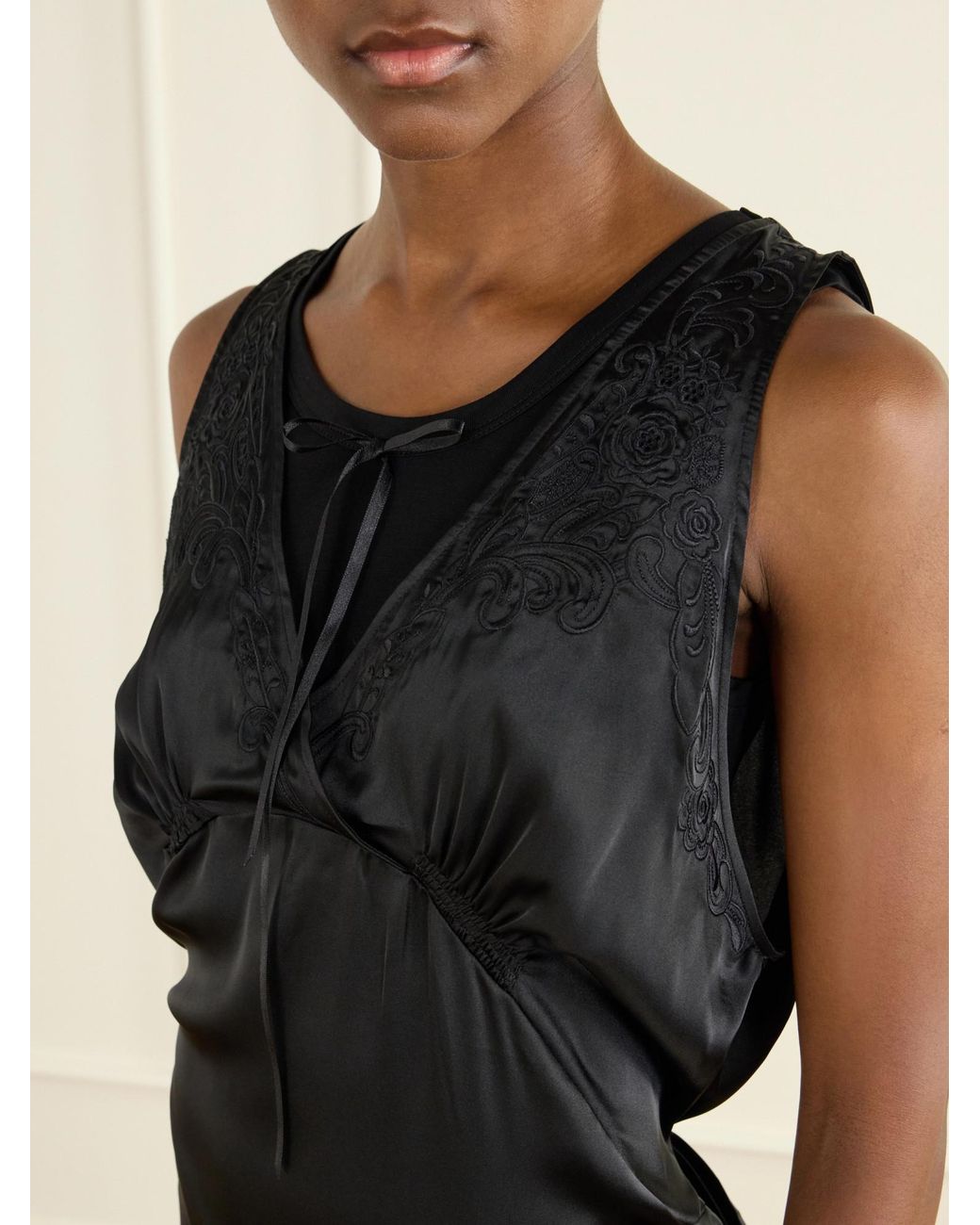 Simone Rocha Black Bow-Detailed Embroidered Satin Midi Dress
