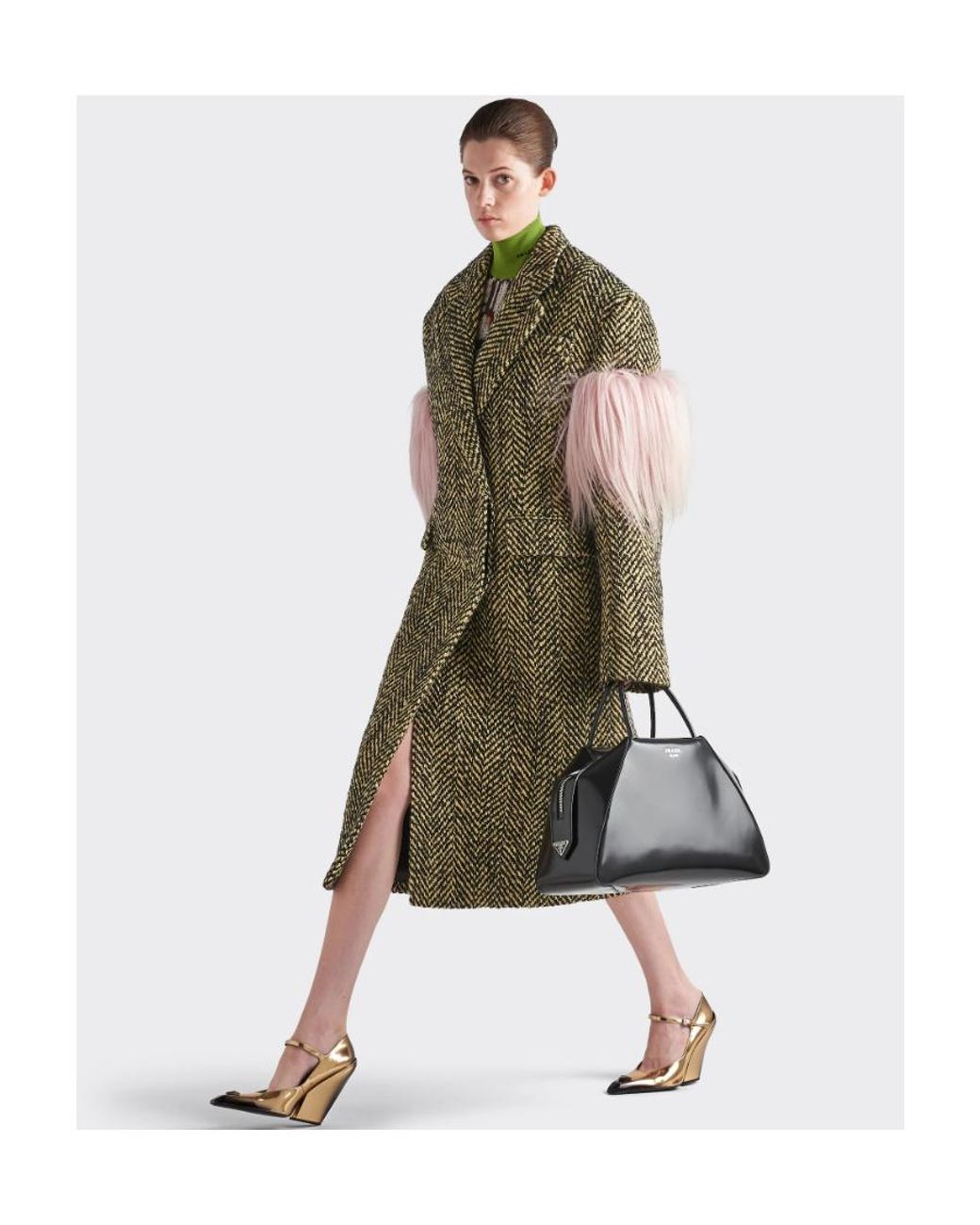 Prada Green Fringed Chevron Knitted Coat