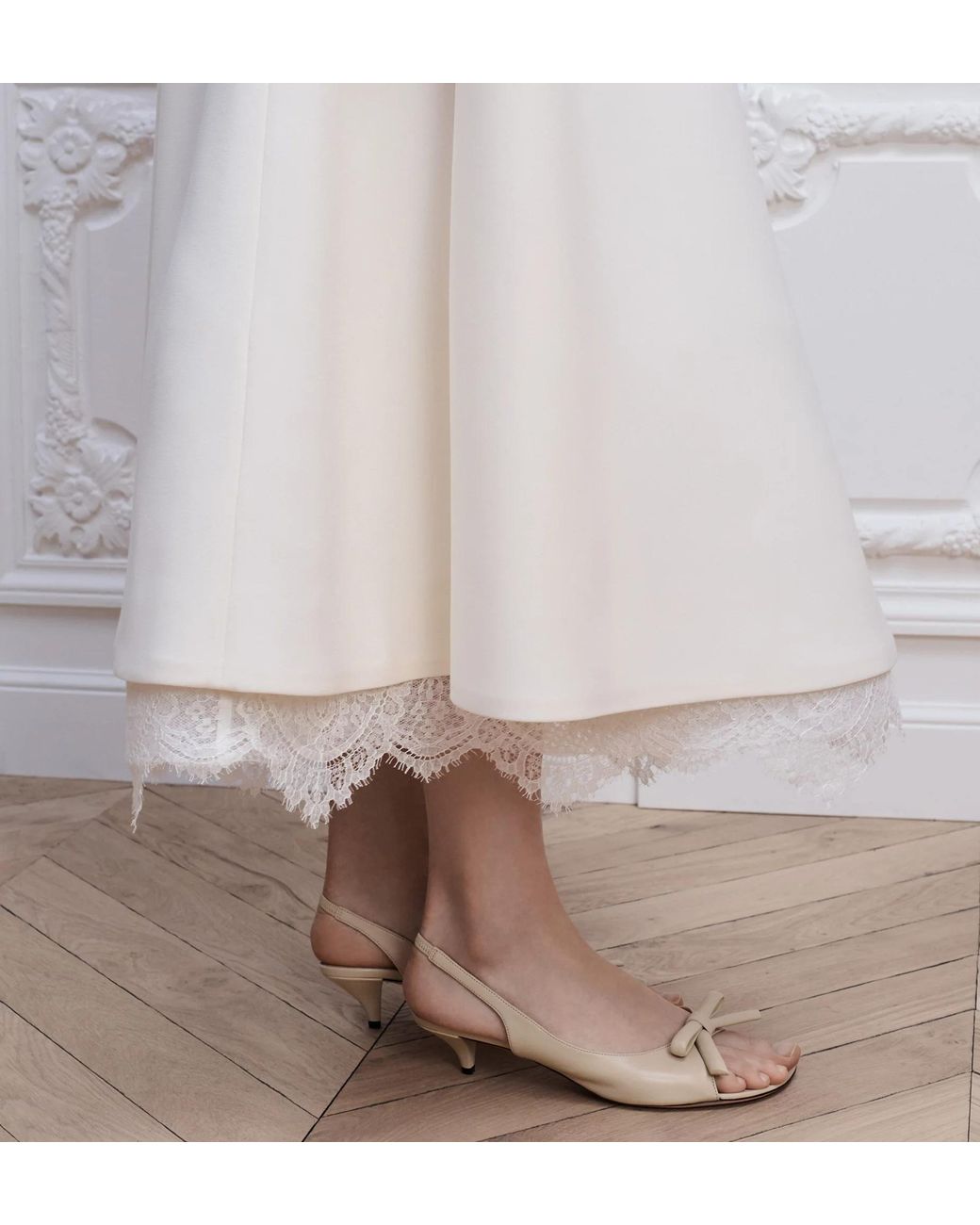 Dior White Belted Lace-Hem Dress