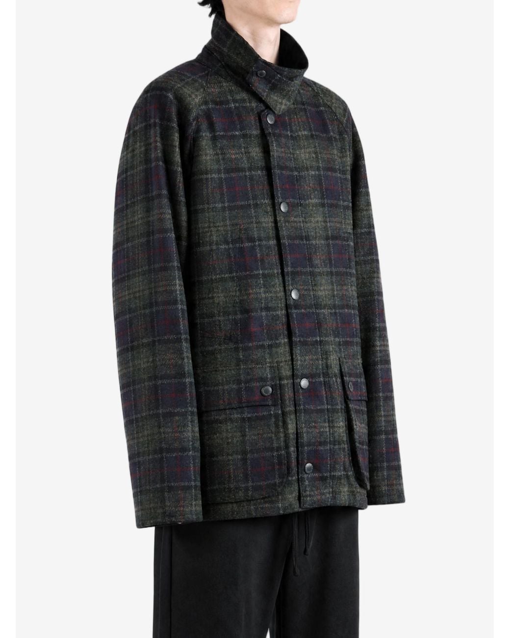 Barbour Black Plaid Stand Collar Jacket for men