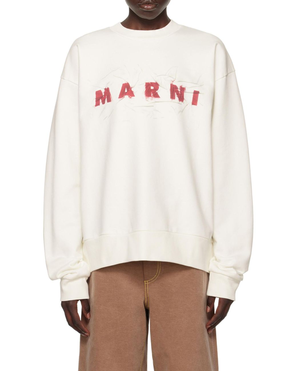 Marni White Logo Printed Crewneck Sweatshirt for men