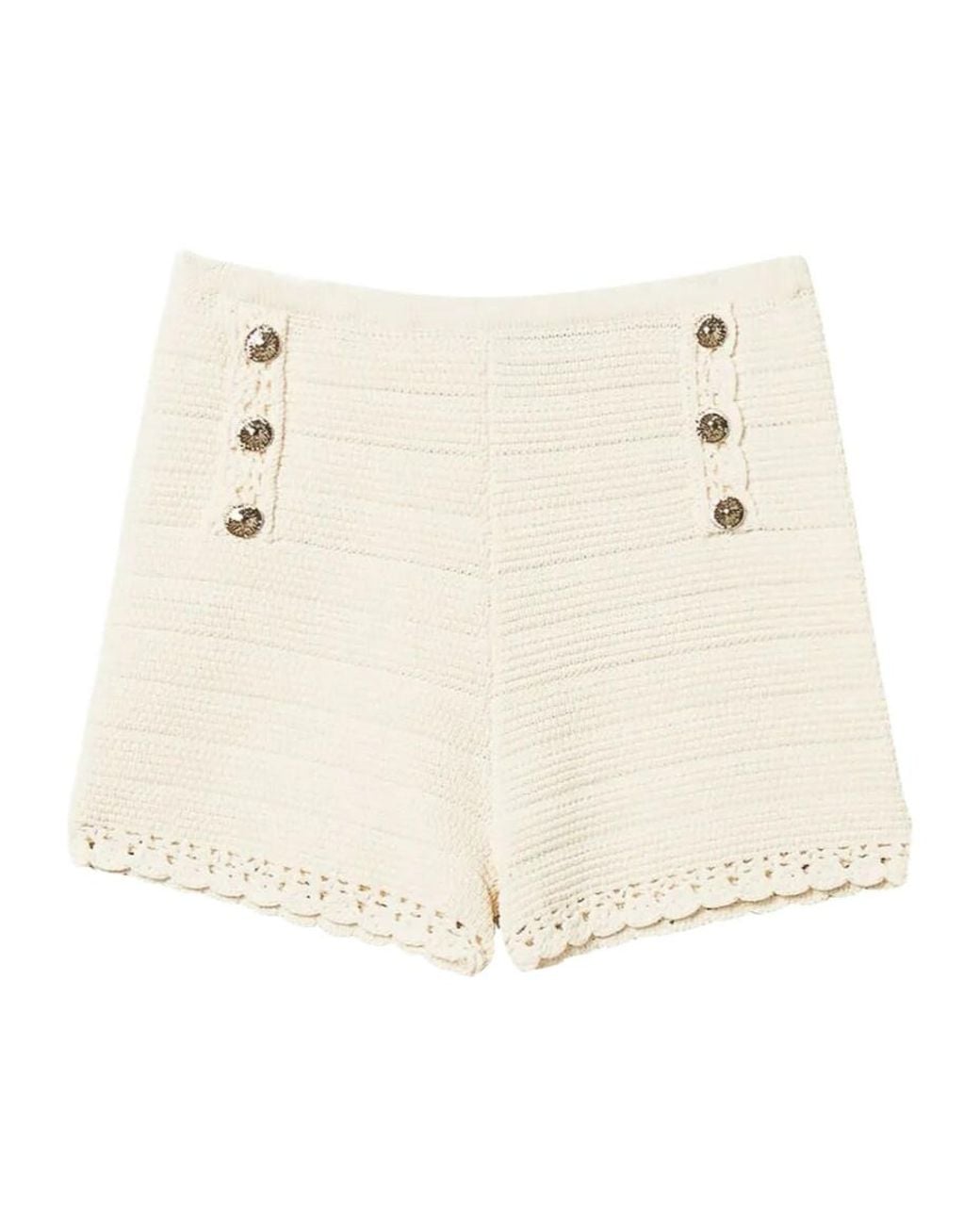 Twinset Natural Crochet Detailed Knitted Shorts