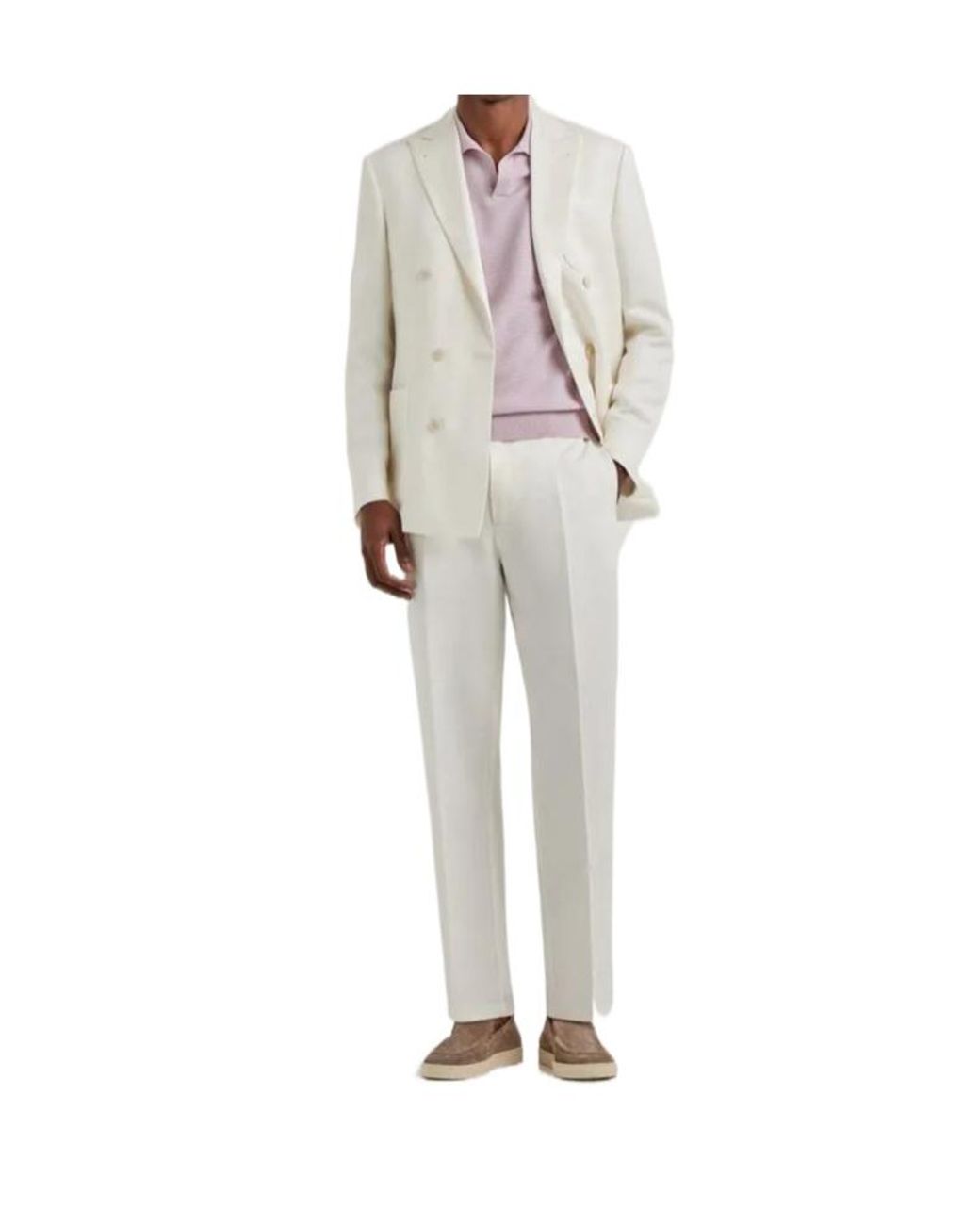 Canali White Linen Classic-Cut Pants for men