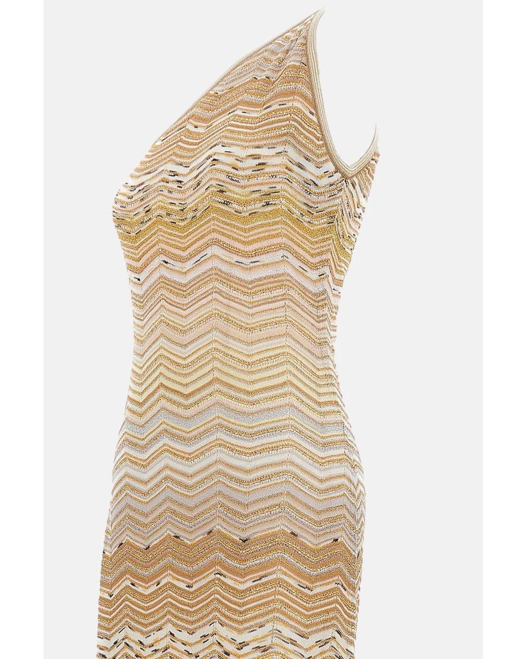 Missoni Natural Chevron Pattern Long One-Shoulder Dress
