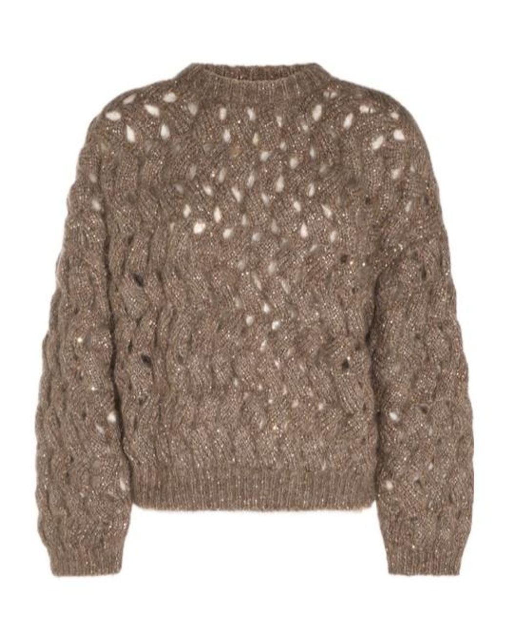 Brunello Cucinelli Brown Dazzling Zigzag Cables Jumper