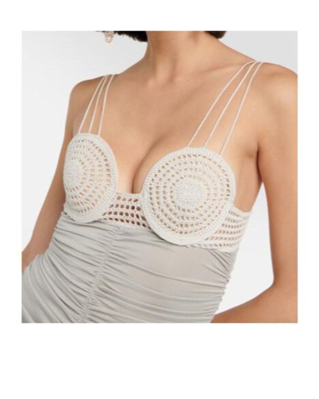 Magda Butrym Gray Ruched Crochet And Jersey Minidress
